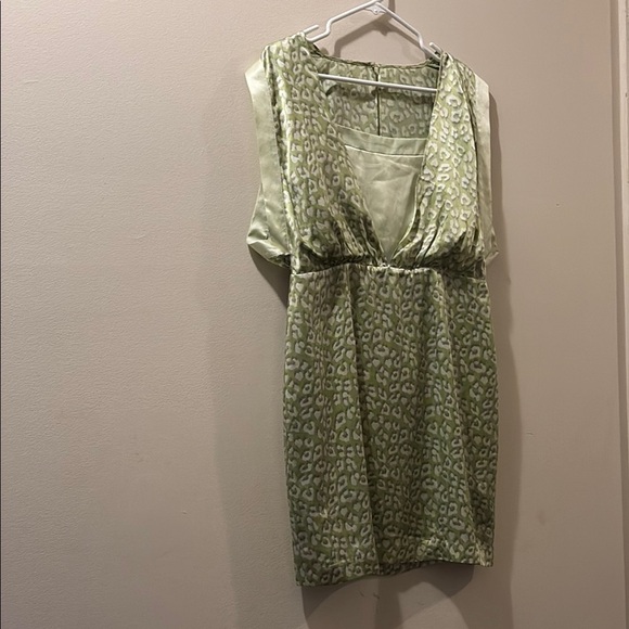 Reiss Green Mini Dress Short Sleeve - cheetah print - 100% silk - size 10 - Picture 1 of 7